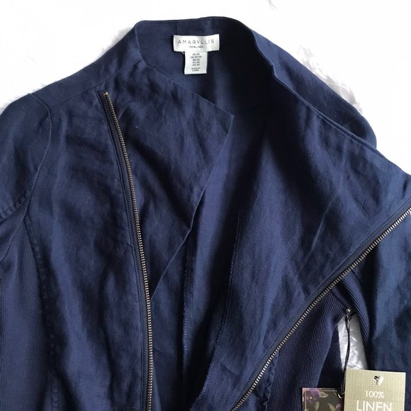 AMARYLLIS 100% Linen Navy Blue Blazer Jacket - Picture 7 of 8